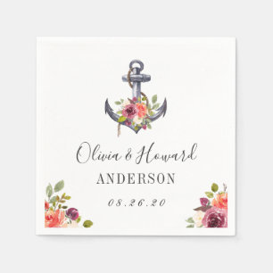 Serviette En Papier Serviettes de mariage à l'ancre florale nautique