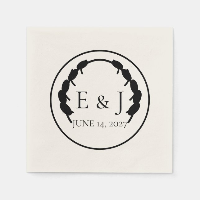 Serviette En Papier Serviettes de mariage à monogramme botanique olive (Devant)