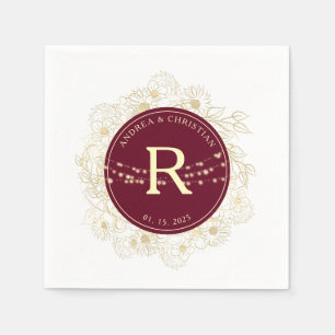 Serviette En Papier Serviettes de mariage à monogramme doré et bordeau