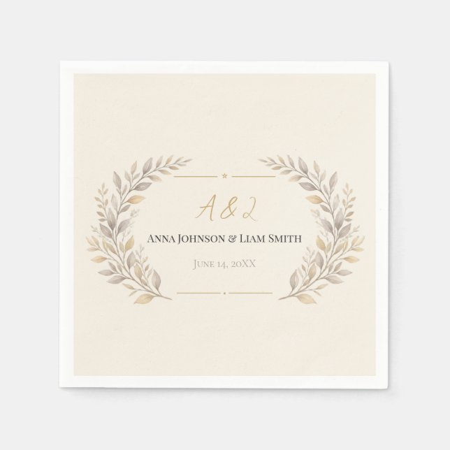 Serviette En Papier Serviettes de mariage à monogramme en écriture élé (Devant)