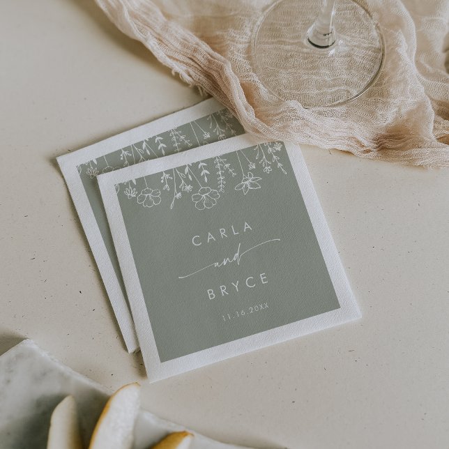 Serviette En Papier Serviettes de mariage à monogramme et fleurs sauva (Créateur téléchargé)
