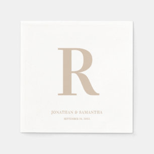 Serviette En Papier Serviettes de mariage à monogramme moderne sable e