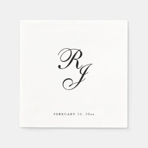 Serviette En Papier Serviettes de mariage à monogramme noir et blanc c