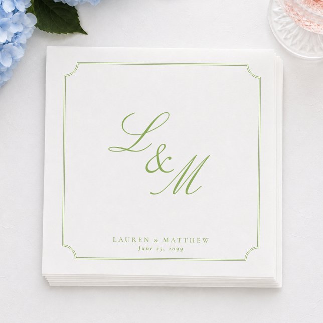 Serviette En Papier Serviettes de mariage à monogramme vert citron min (Créateur téléchargé)