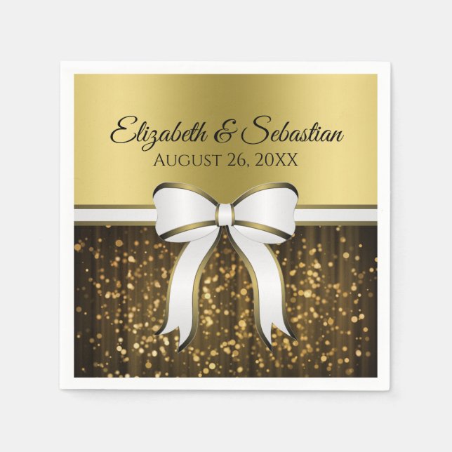 Serviette En Papier Serviettes de mariage à ruban blanc et or (Devant)