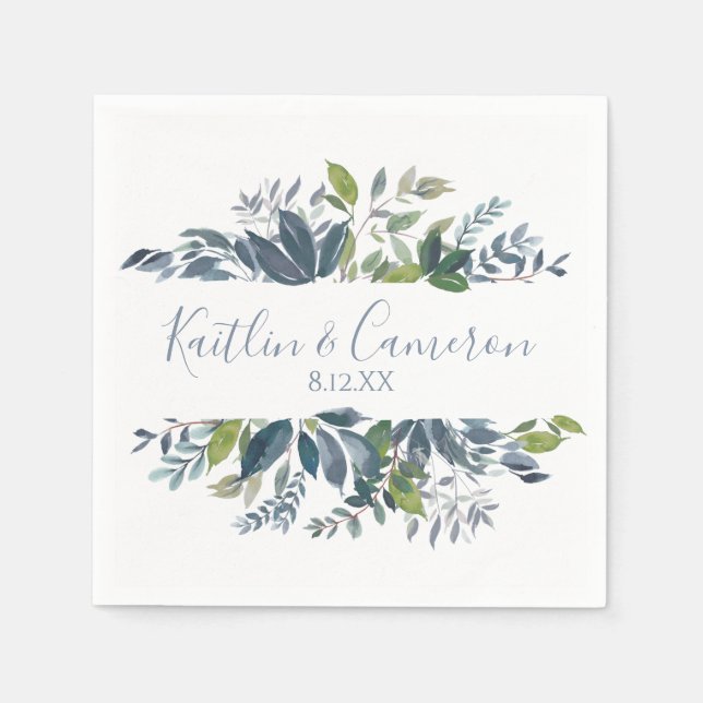 Serviette En Papier Serviettes de mariage à verdure | Typographie (Ble (Devant)