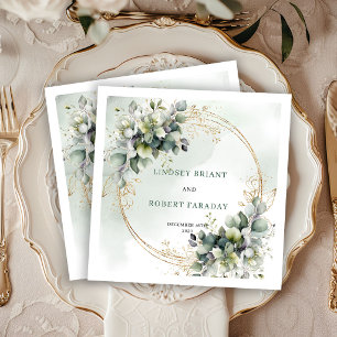 Serviette En Papier Serviettes de mariage aux roses blanches bohèmes r
