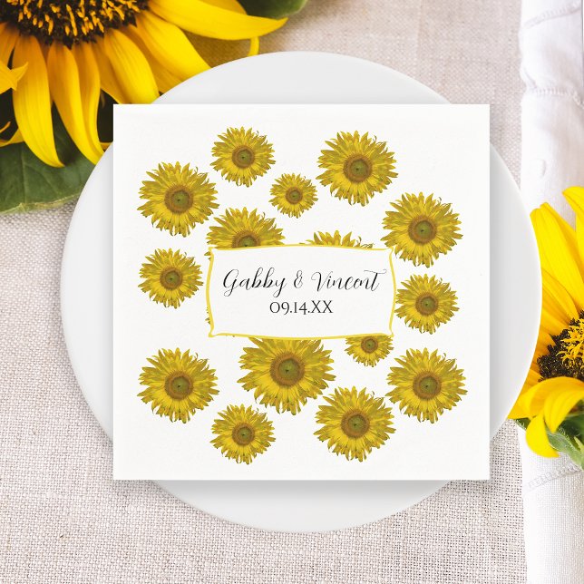 Serviette En Papier Serviettes de mariage aux tournesols jaunes éparpi (Créateur téléchargé)