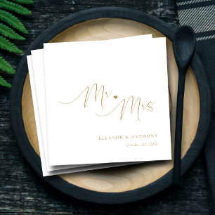 Serviette En Papier Serviettes de mariage avec texte Mr & Mrs Gold É