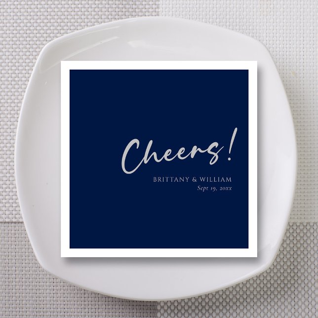 Serviette En Papier Serviettes de Mariage bleu marine avec odeur d'arg (Personalized Navy Blue Wedding Napkins with Silver Cheers )