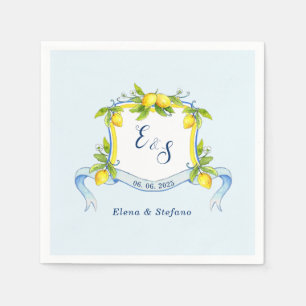 Serviette En Papier Serviettes de mariage bleu monogramme citron vinta