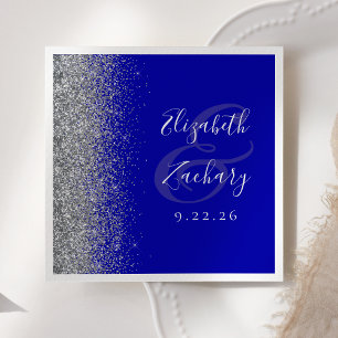 Serviette En Papier Serviettes de mariage bleu royal pailletées argent