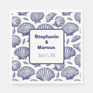 Serviette En Papier Serviettes de mariage Blue and White Seashell Beac