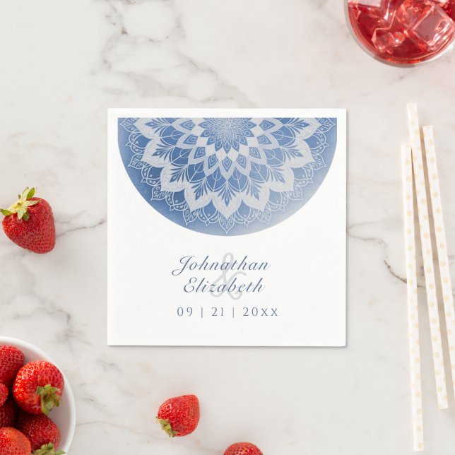 Serviette En Papier Serviettes de mariage Blue Lace Mandala (En situation)