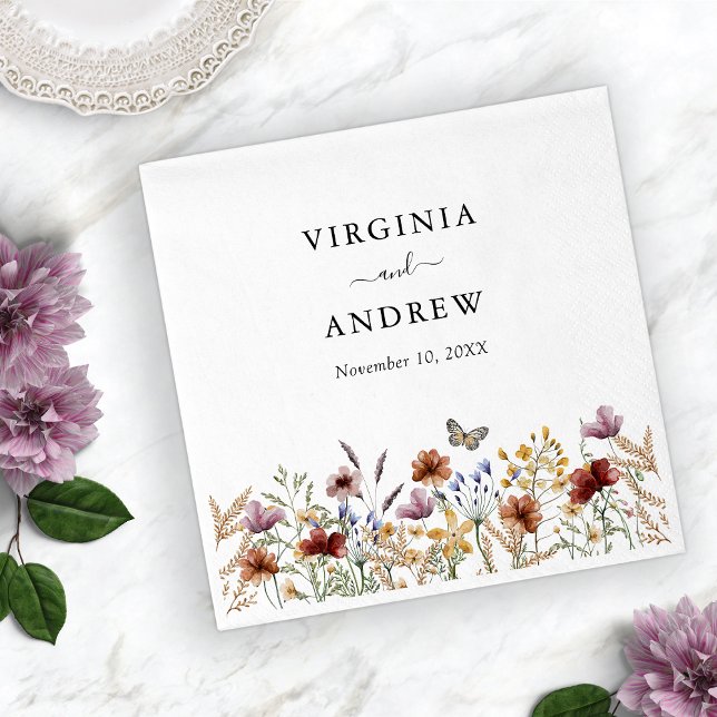 Serviette En Papier Serviettes de mariage bohème blanches (White Boho Wildflower Wedding Napkins by Painted Paperie
)