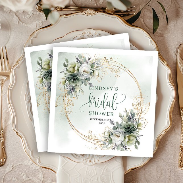 Serviette En Papier Serviettes de mariage bohème vert et or (Greenery And Gold Boho Bridal Shower Napkins)