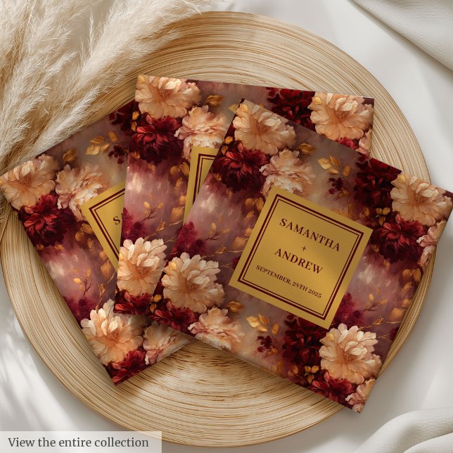 Serviette En Papier Serviettes de Mariage Boho Or Bourgogne Unique (Unique Burgundy Gold Boho Wedding Cloth Napkins)
