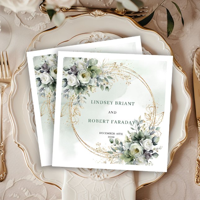 Serviette En Papier Serviettes de mariage botaniques feuillage verdure (Elegant Greenery Foliage Botanical Wedding Napkins)