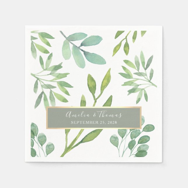 Serviette En Papier Serviettes de mariage botaniques vert sauge (Devant)