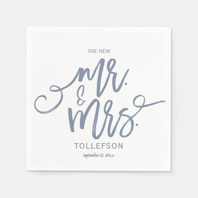 Serviette En Papier Serviettes de mariage | Brush Script (Bleu Poussié (Devant)