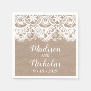 Serviette En Papier Serviettes de Mariage Burlap et dentelle, Rustique