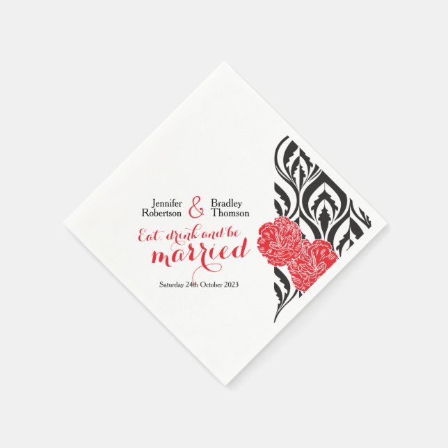 Serviette En Papier Serviettes de mariage carnation rouge luxe moderne (Coin)