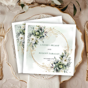 Serviette En Papier Serviettes de mariage chic roses blanches verdure