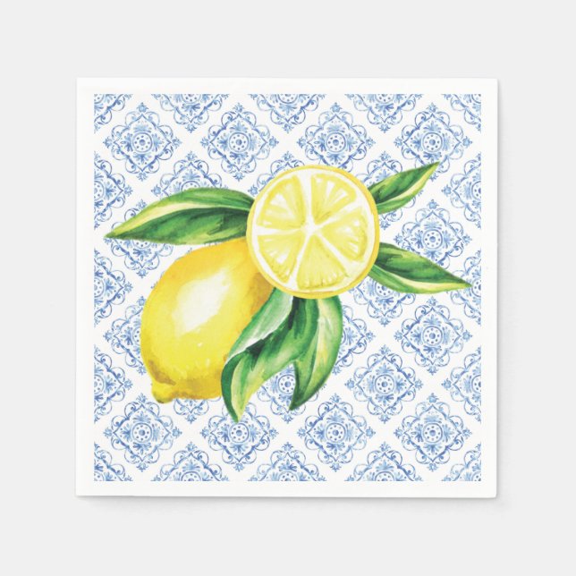 Serviette En Papier Serviettes de mariage citron, serviettes à carreau (Devant)