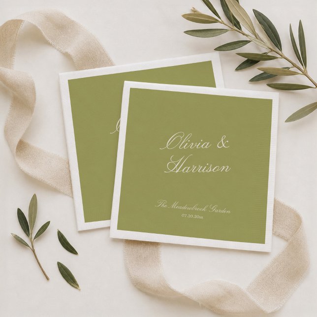 Serviette En Papier Serviettes de mariage classiques vert olive (Créateur téléchargé)
