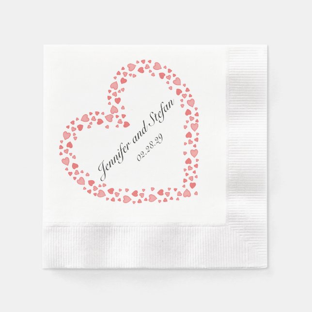 Serviette En Papier Serviettes de mariage Cœurs Rouges Saint-Valentin (Devant)
