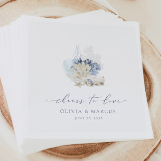 Serviette En Papier Serviettes de mariage côtières bleues Plage Coquil