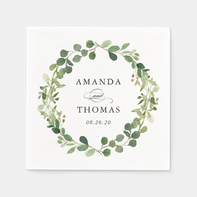 Serviette En Papier Serviettes de mariage Couronne de verdure d'eucaly (Devant)