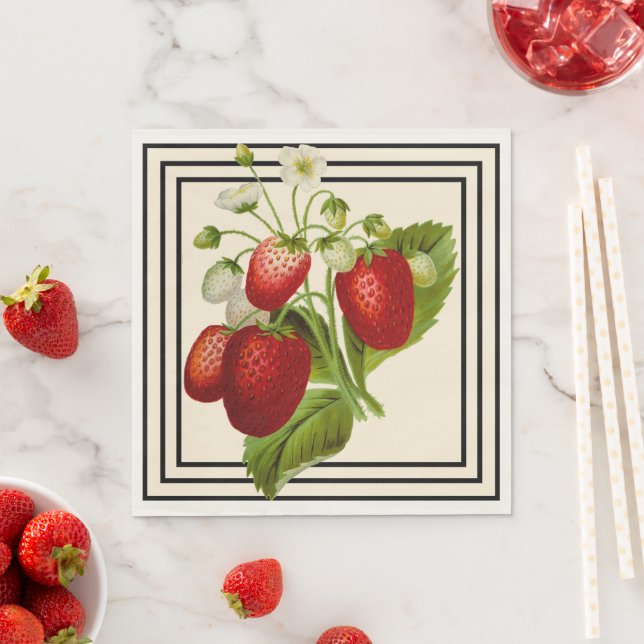 Serviette En Papier Serviettes de Mariage de fraise noir et crème (En situation)