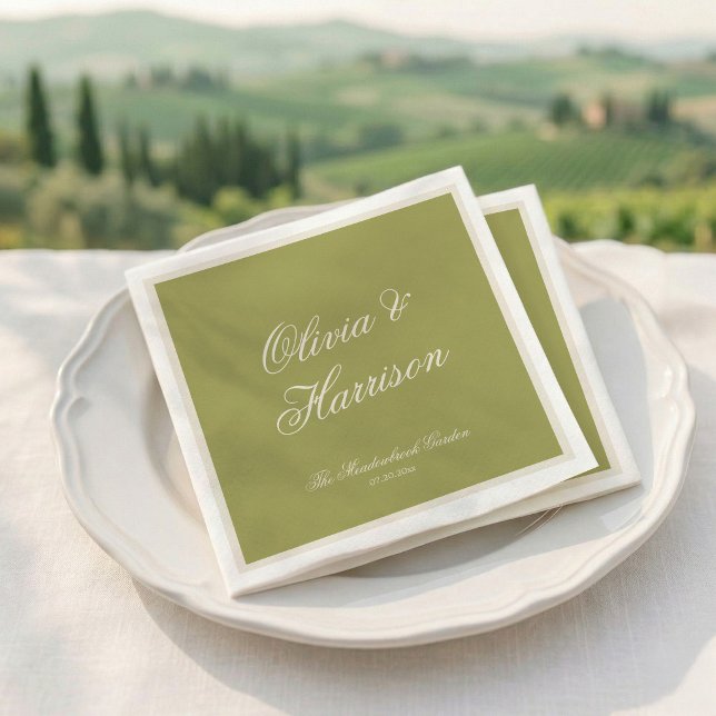 Serviette En Papier Serviettes de mariage de jardin vert olive calligr (Créateur téléchargé)