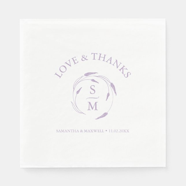 Serviette En Papier Serviettes de Mariage de lavande monogramme (Devant)