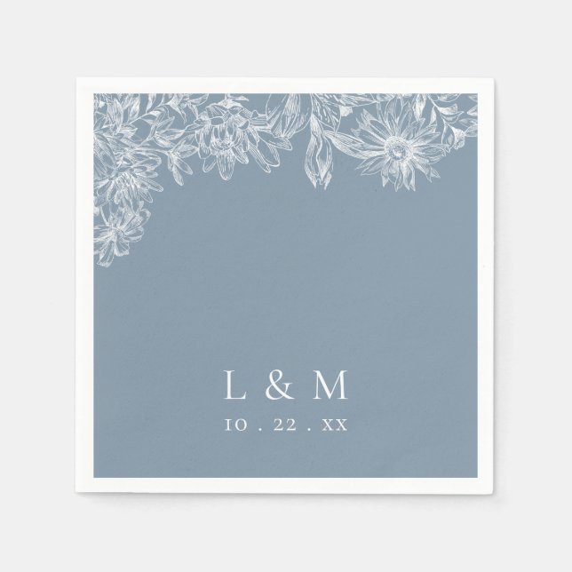 Serviette En Papier Serviettes de Mariage de Monogramme Bleu Duché (Devant)