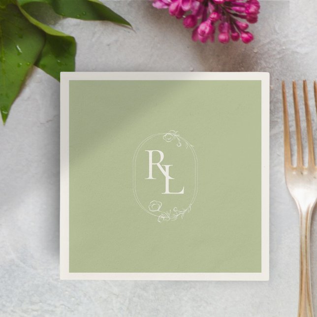 Serviette En Papier Serviettes de Mariage de monogramme vert et blanc (Créateur téléchargé)