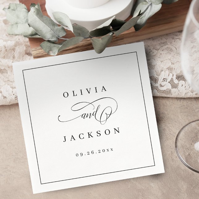 Serviette En Papier Serviettes de mariage de script romantique simple (Simple elegant romantic script wedding napkins)