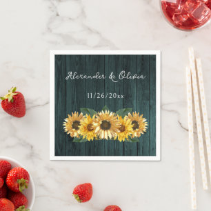 Serviette En Papier Serviettes de Mariage de tournesol Turquoise rusti