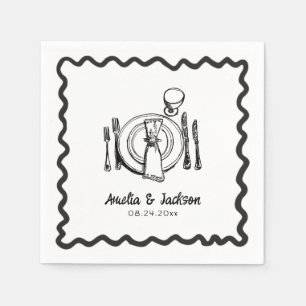 Serviette En Papier Serviettes de mariage dessinées à la main avec fan