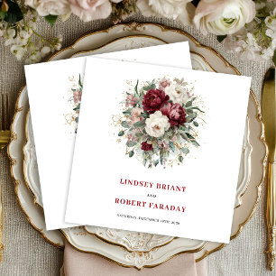 Serviette En Papier Serviettes de mariage dorées avec fleurs et verdur