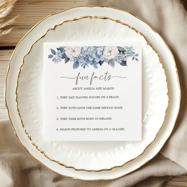 Serviette En Papier Serviettes de mariage 'Dusty Blue Hydrangea Fun Fa (Dusty Blue Hydrangea Fun Facts Wedding Napkins)