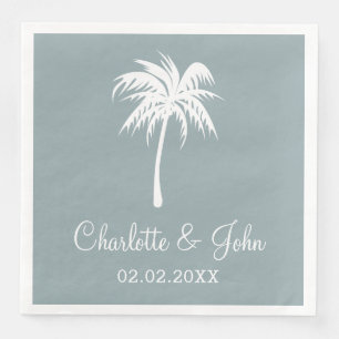 Serviette En Papier Serviettes de Mariage Dusty Blue Tropical Palm Tre