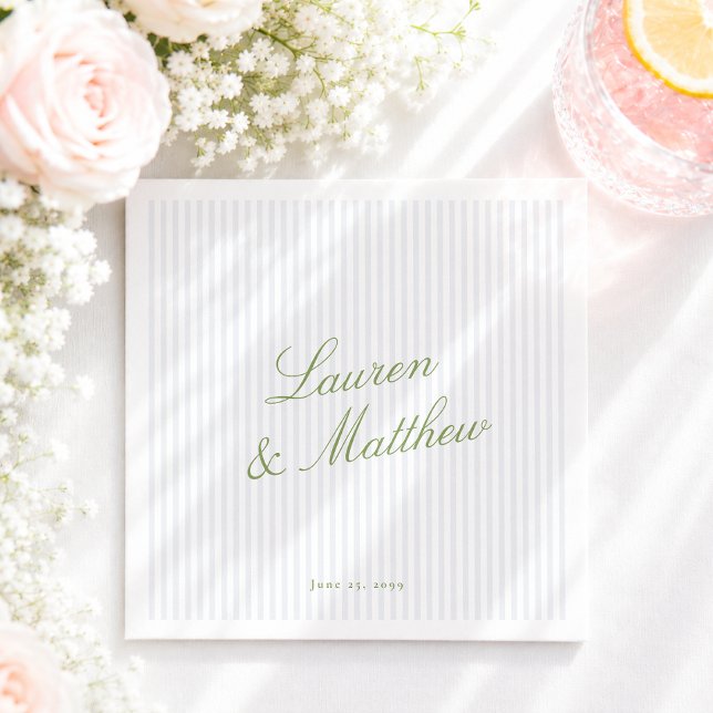 Serviette En Papier Serviettes de mariage écriture verte Citrus Rayure (Créateur téléchargé)