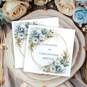 Serviette En Papier Serviettes de mariage élégantes à cadre floral ble