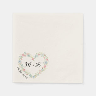 Serviette En Papier Serviettes de mariage élégantes à coeur de fleur s
