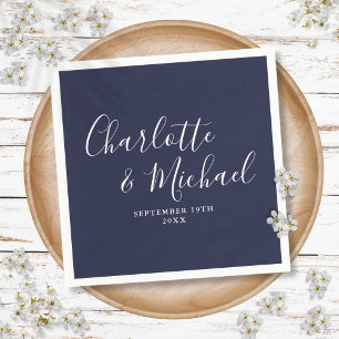 Serviette En Papier Serviettes de mariage élégantes bleu marine Signat