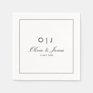 Serviette En Papier Serviettes de mariage élégantes noires et blanches