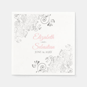 Serviette En Papier Serviettes de mariage élégantes rose et gris