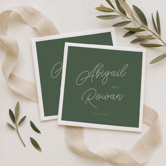 Serviette En Papier Serviettes de mariage élégantes vert forêt (Créateur téléchargé)